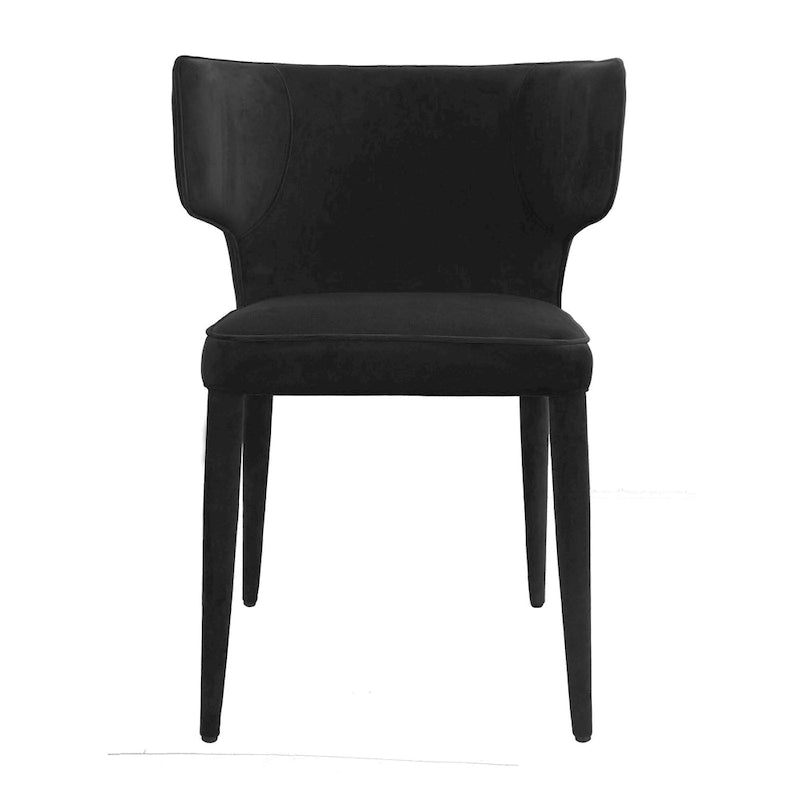 Silla de comedor moderna de cuero con respaldo alto y alas extendidas