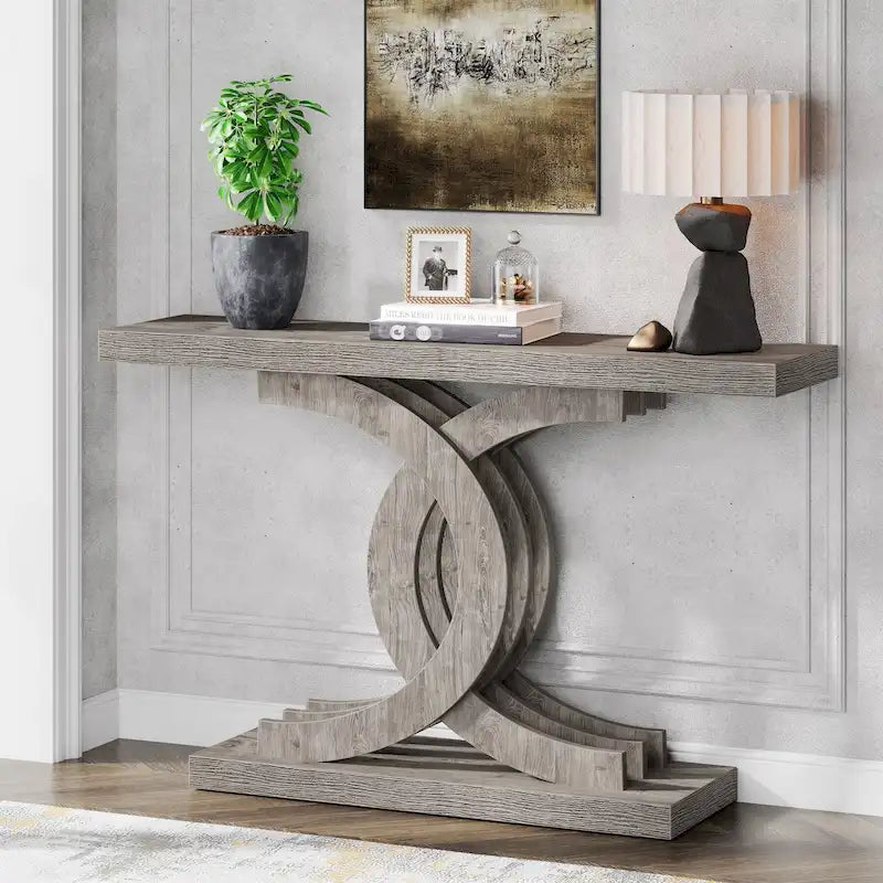 Mesa consola estilo rústico de 39" - mesa para detrás del sofá en el recibidor con patas de metal