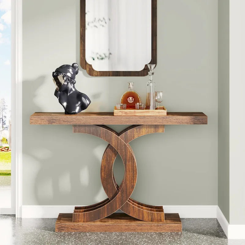 Mesa consola estilo rústico de 39" - mesa para detrás del sofá en el recibidor con patas de metal