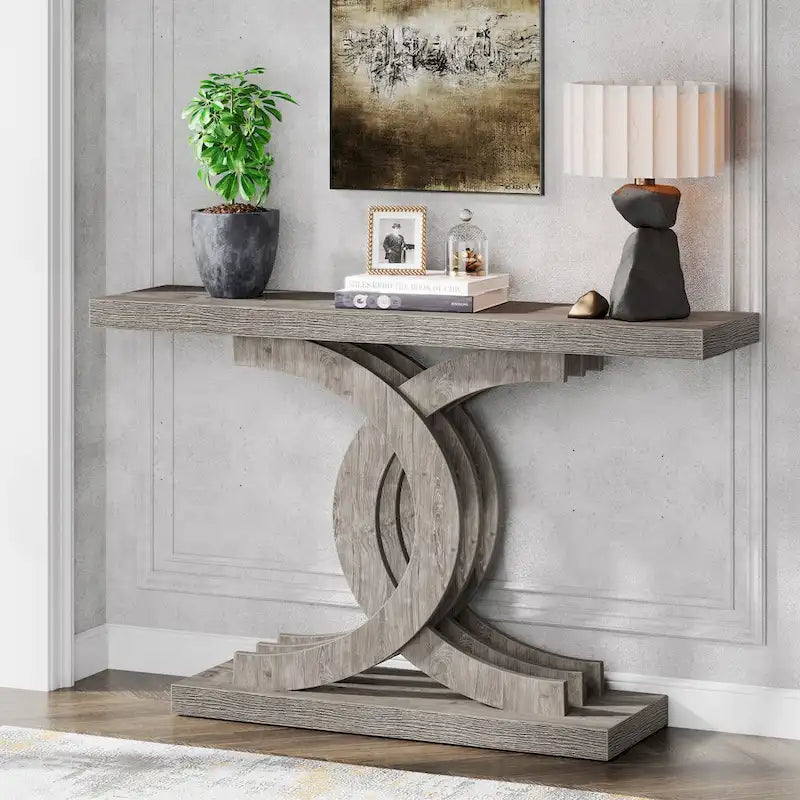 Mesa consola estilo rústico de 39" - mesa para detrás del sofá en el recibidor con patas de metal