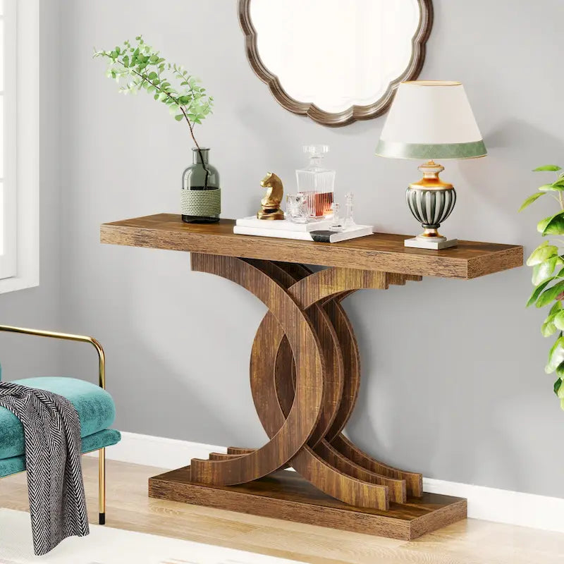 Mesa consola estilo rústico de 39" - mesa para detrás del sofá en el recibidor con patas de metal