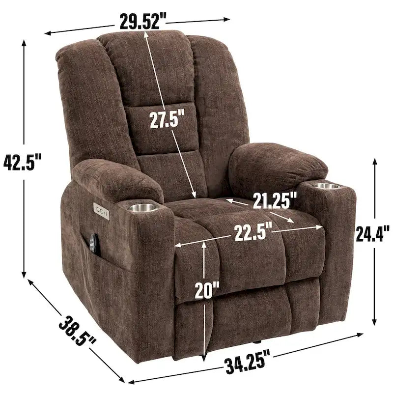 Sillón reclinable Power Lift con masaje, calor y puertos USB