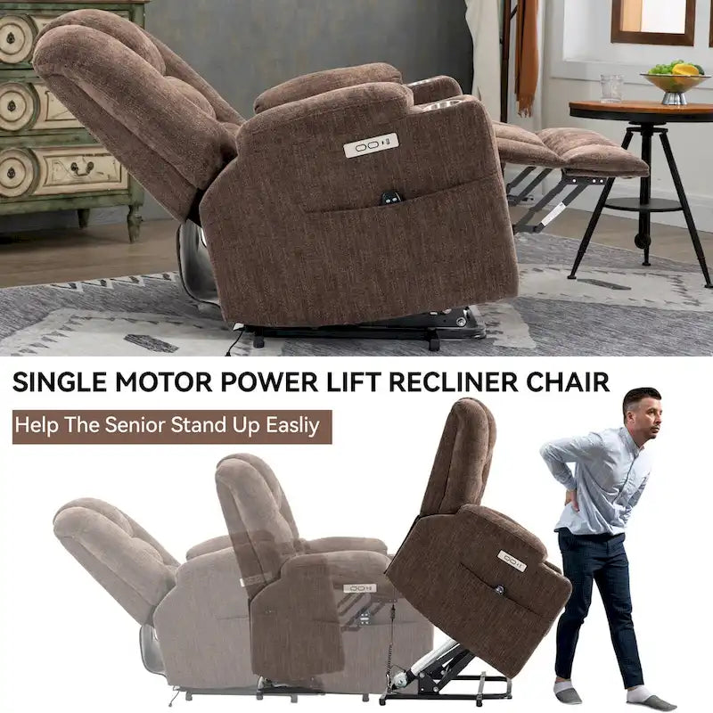 Sillón reclinable Power Lift con masaje, calor y puertos USB