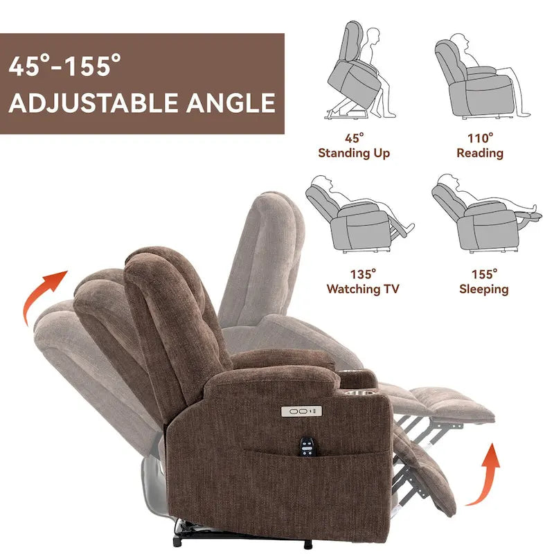 Sillón reclinable Power Lift con masaje, calor y puertos USB