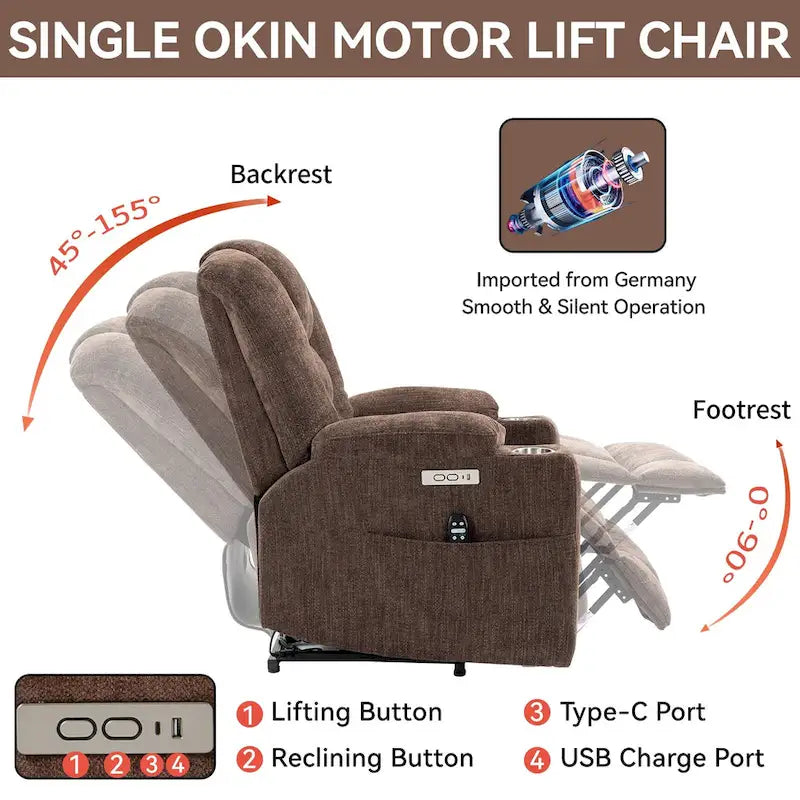 Sillón reclinable Power Lift con masaje, calor y puertos USB