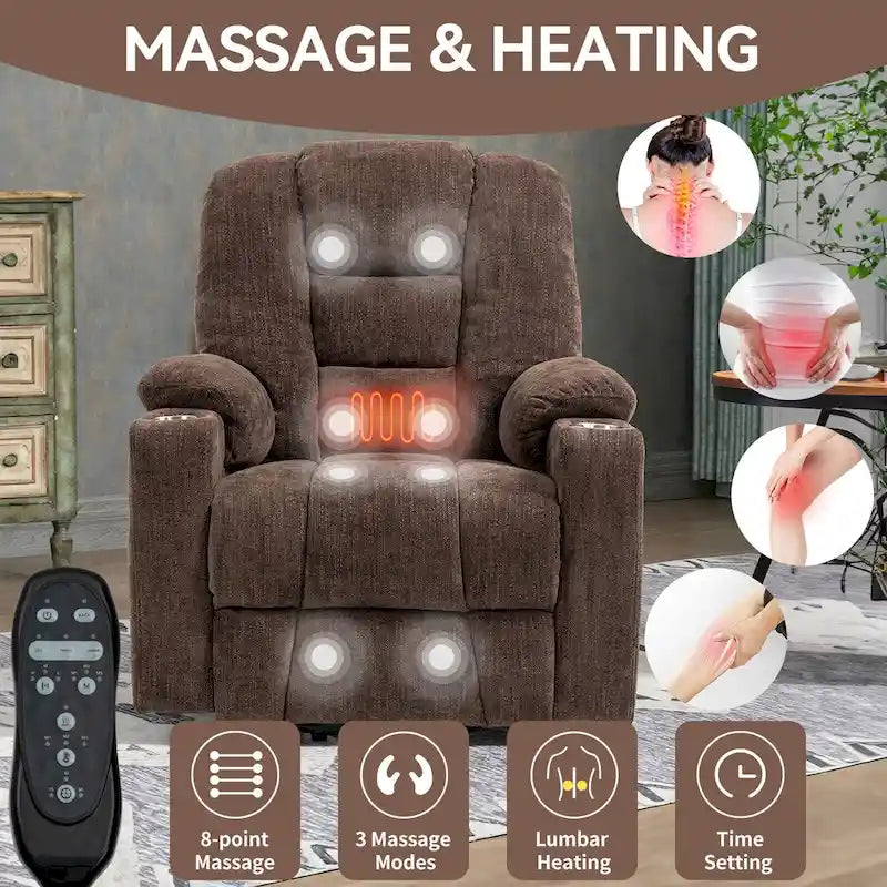 Sillón reclinable Power Lift con masaje, calor y puertos USB