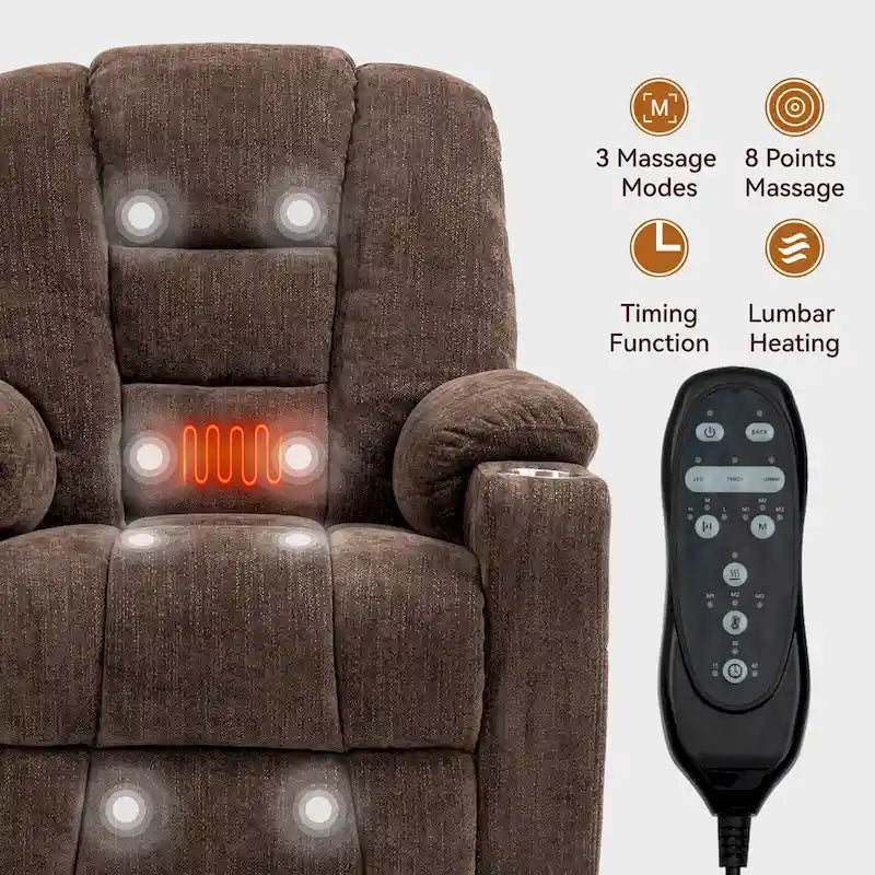 Sillón reclinable Power Lift con masaje, calor y puertos USB