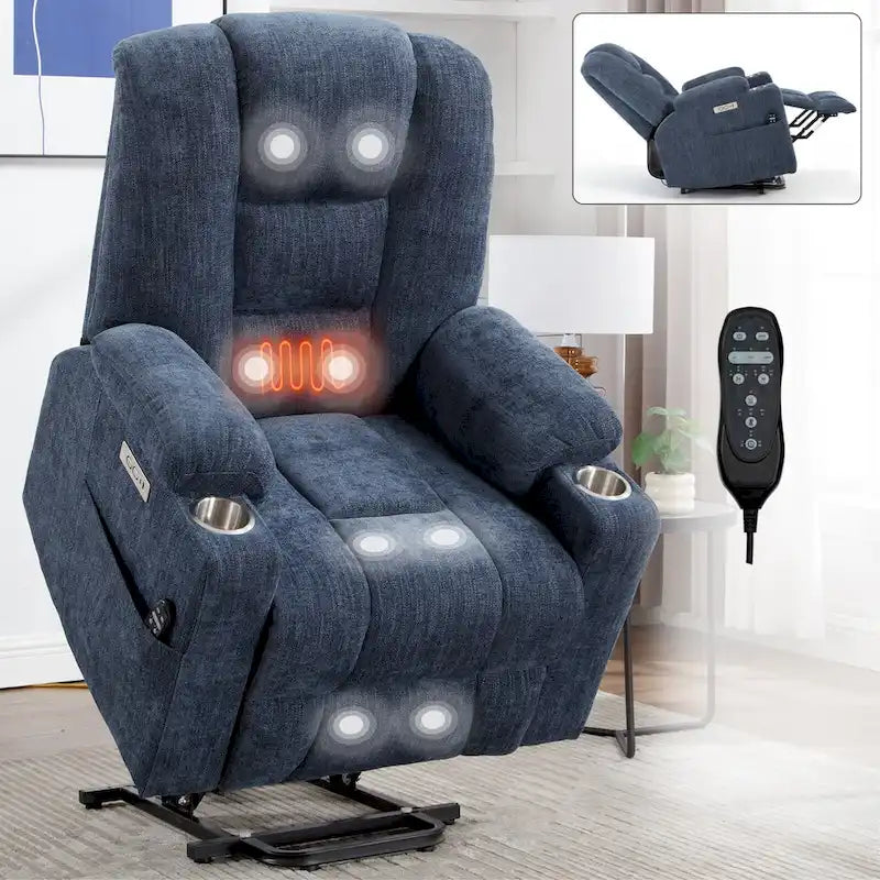 Sillón reclinable Power Lift con masaje, calor y puertos USB