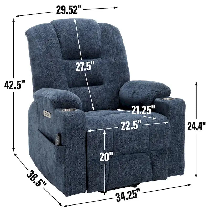 Sillón reclinable Power Lift con masaje, calor y puertos USB