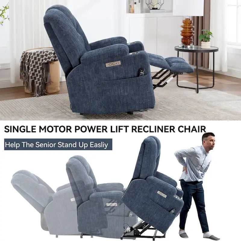 Sillón reclinable Power Lift con masaje, calor y puertos USB