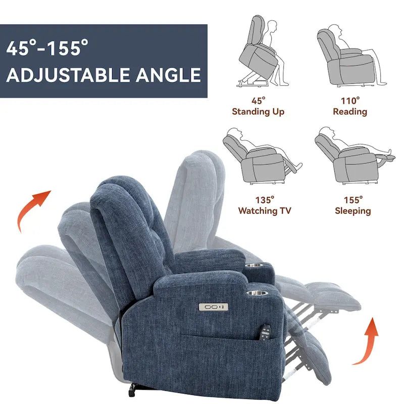 Sillón reclinable Power Lift con masaje, calor y puertos USB
