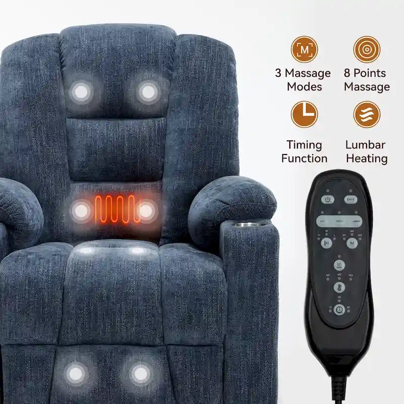 Sillón reclinable Power Lift con masaje, calor y puertos USB
