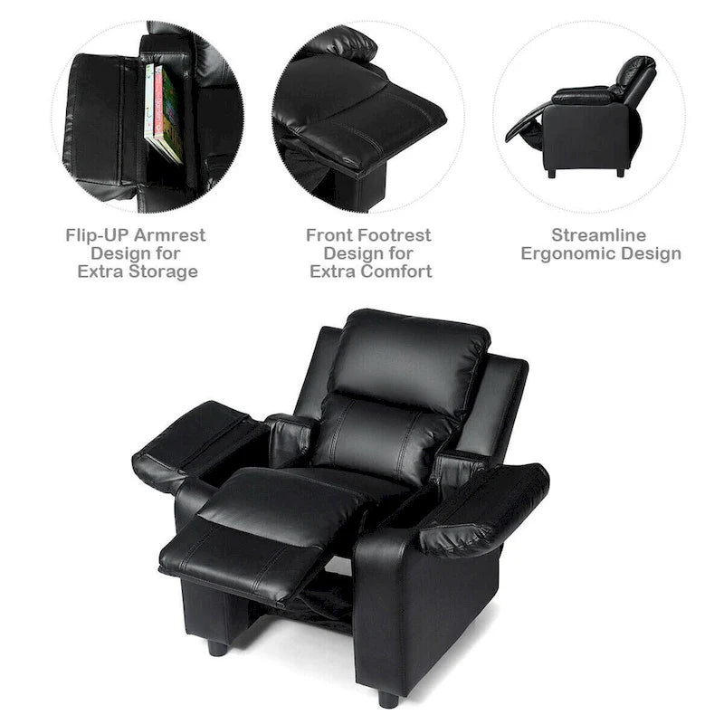 Deluxe gepolsterter Kindersofa-Sessel mit Kopfstütze und Liegefunktion
