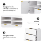 Unidad de pared de entretenimiento de 112.5" con 13 estantes, 8 cajones y 2 gabinetes para televisores de hasta 70"