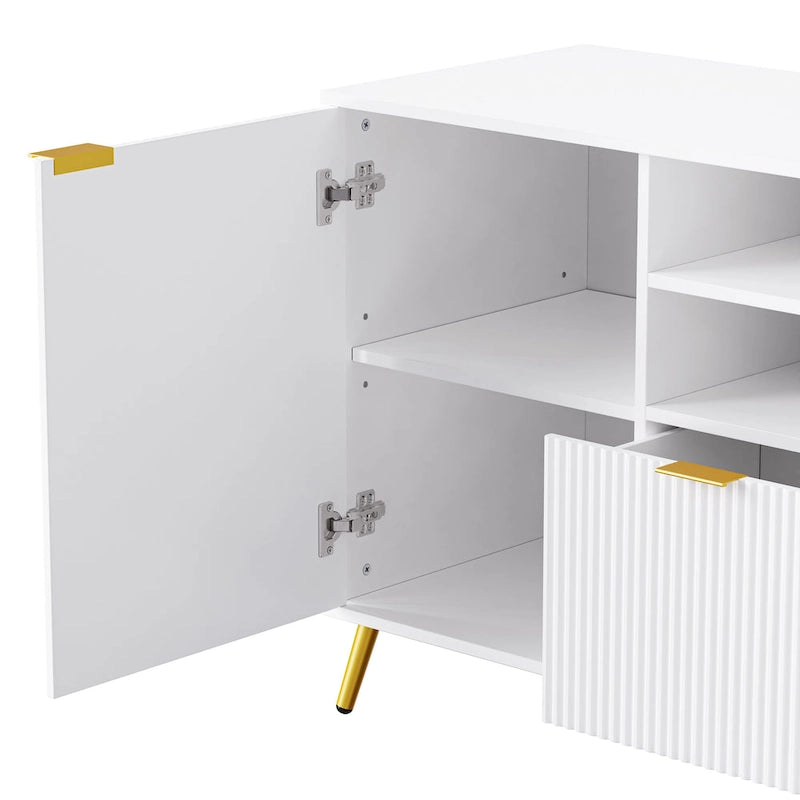 Unidad de pared de entretenimiento de 112.5" con 13 estantes, 8 cajones y 2 gabinetes para televisores de hasta 70"