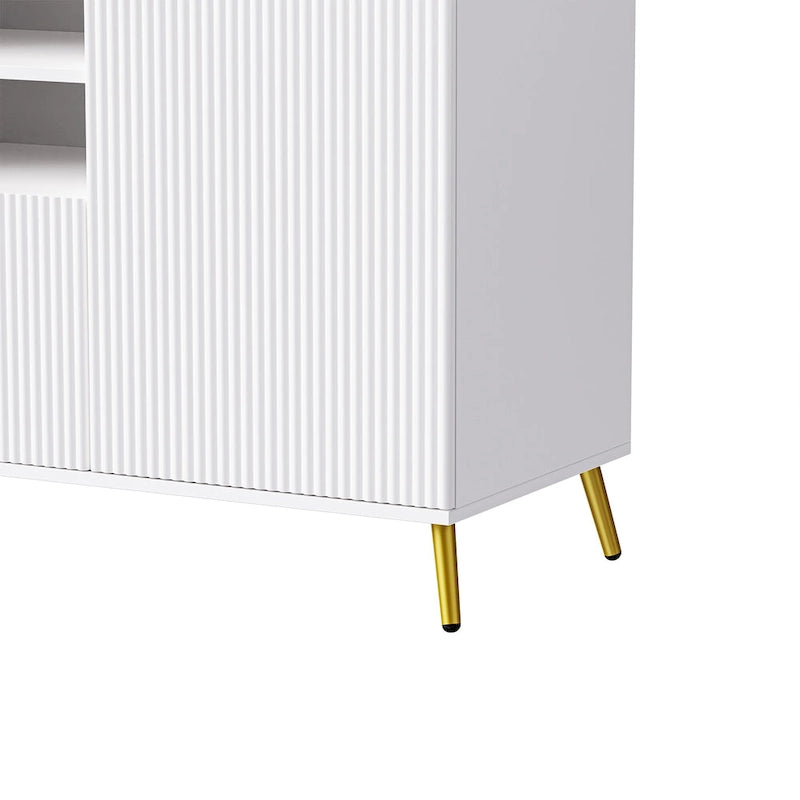 Unidad de pared de entretenimiento de 112.5" con 13 estantes, 8 cajones y 2 gabinetes para televisores de hasta 70"