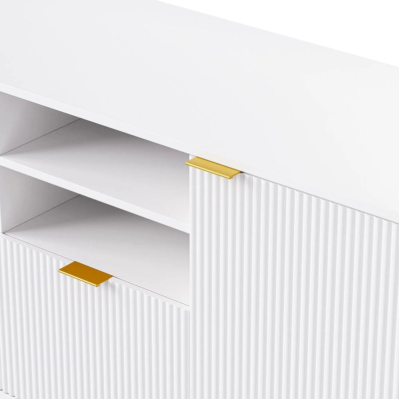 Unidad de pared de entretenimiento de 112.5" con 13 estantes, 8 cajones y 2 gabinetes para televisores de hasta 70"