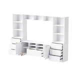 Unidad de pared de entretenimiento de 112.5" con 13 estantes, 8 cajones y 2 gabinetes para televisores de hasta 70"