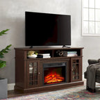 Mueble de TV de 58" con chimenea eléctrica y almacenamiento abierto y cerrado para televisores de hasta 65"