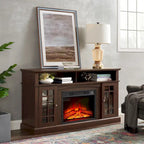Mueble de TV de 58" con chimenea eléctrica y almacenamiento abierto y cerrado para televisores de hasta 65"