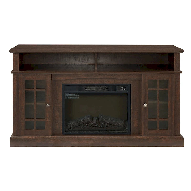 Mueble de TV de 58" con chimenea eléctrica y almacenamiento abierto y cerrado para televisores de hasta 65"