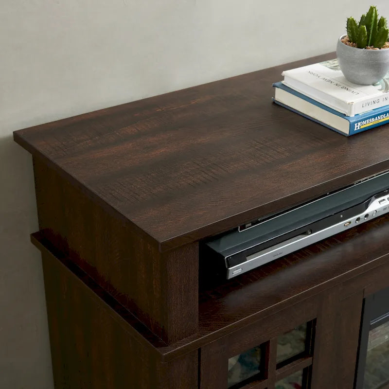 Mueble de TV de 58" con chimenea eléctrica y almacenamiento abierto y cerrado para televisores de hasta 65"