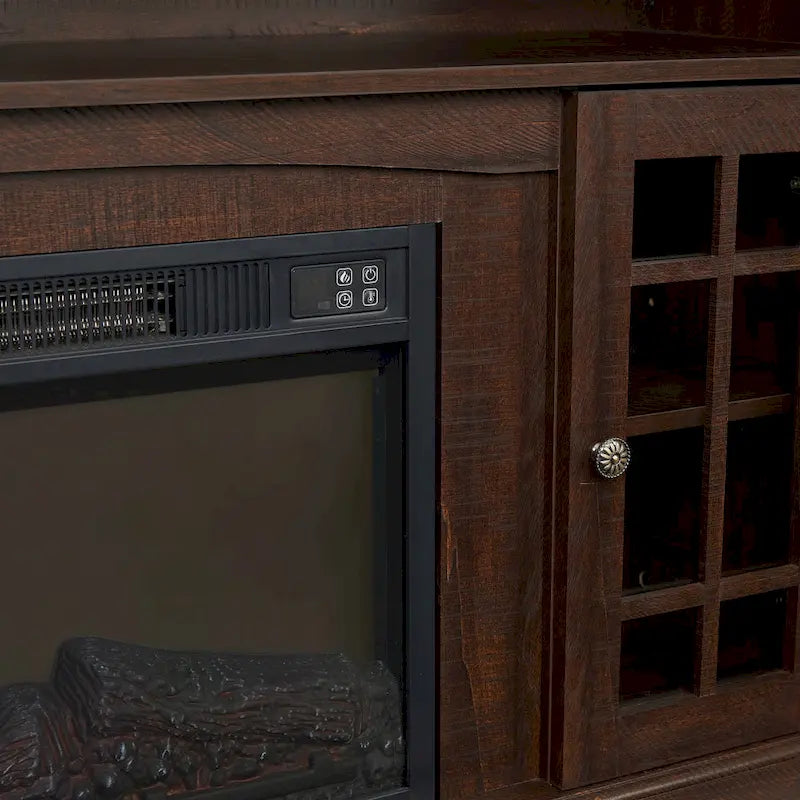Mueble de TV de 58" con chimenea eléctrica y almacenamiento abierto y cerrado para televisores de hasta 65"
