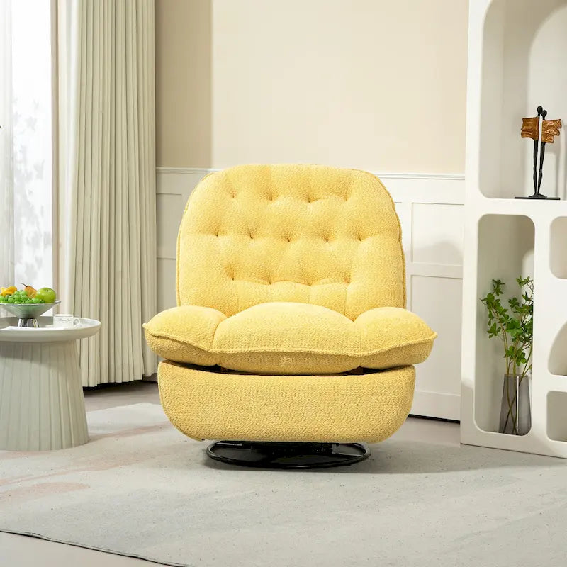 Übergroßer gepolsterter Chenille-Relaxsessel mit 360°-Drehfunktion, Gleitfunktion, manueller Verstellung, verlängertem Fußteil und getufteter Rückenlehne