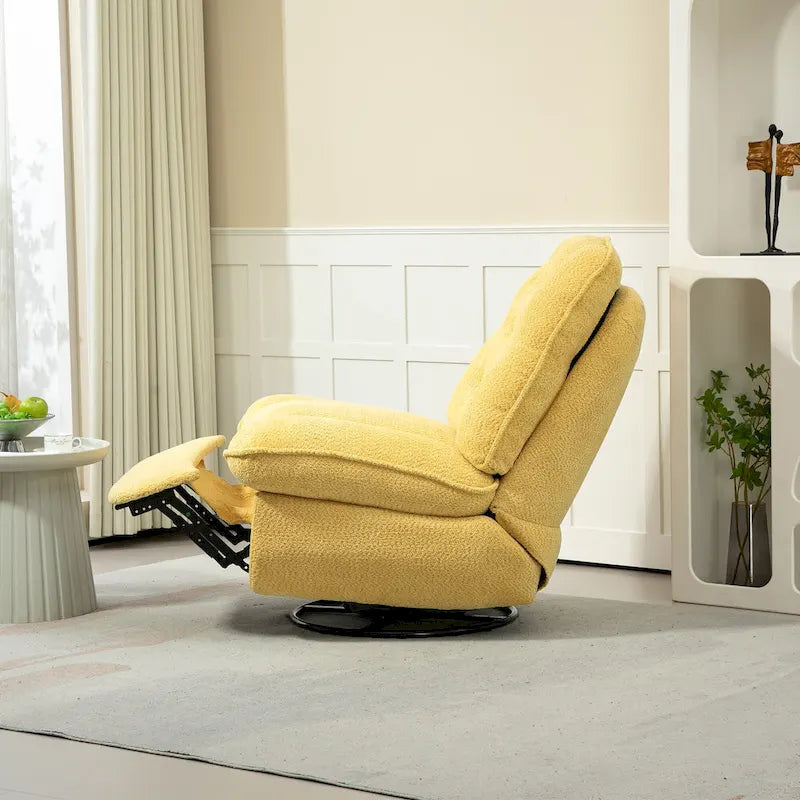Sillón reclinable manual mecedor giratorio 360 extragrande, tapizado en chenilla, con reposapiés extendido y respaldo capitoné
