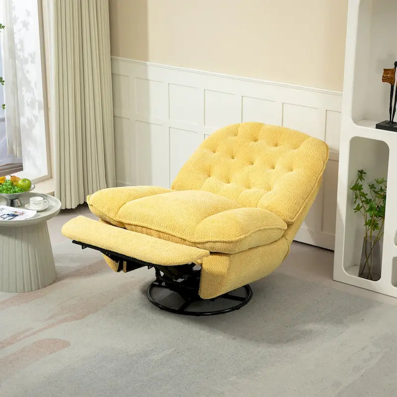 Sillón reclinable manual mecedor giratorio 360 extragrande, tapizado en chenilla, con reposapiés extendido y respaldo capitoné