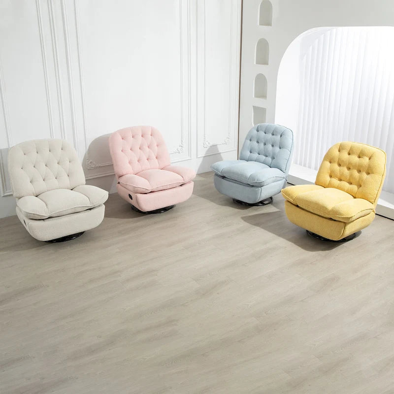 Übergroßer gepolsterter Chenille-Relaxsessel mit 360°-Drehfunktion, Gleitfunktion, manueller Verstellung, verlängertem Fußteil und getufteter Rückenlehne