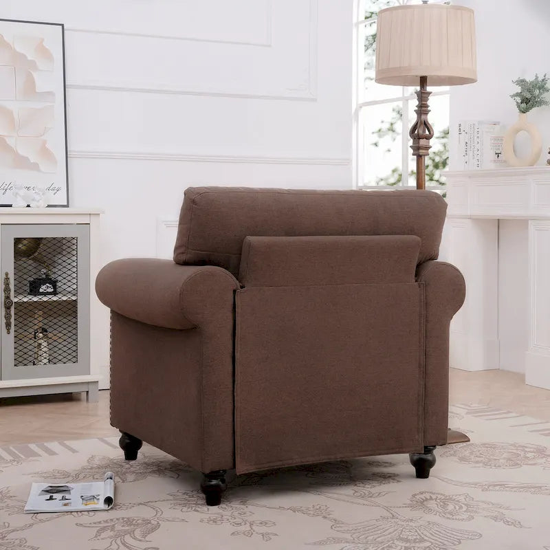 Sillón decorativo marrón con adornos de tachuelas, 37.4"