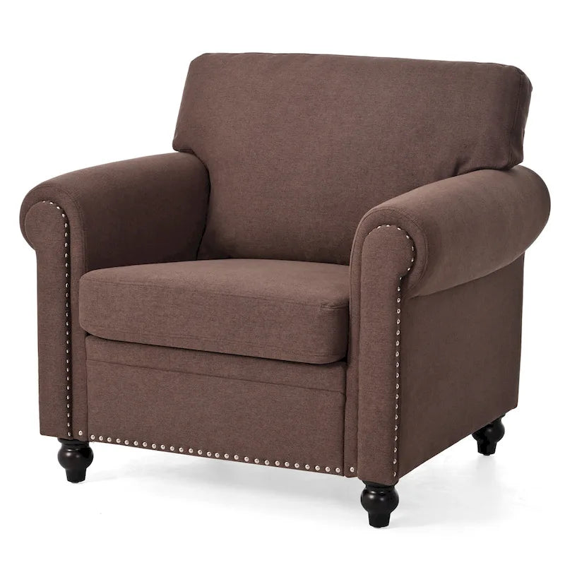 Sillón decorativo marrón con adornos de tachuelas, 37.4"