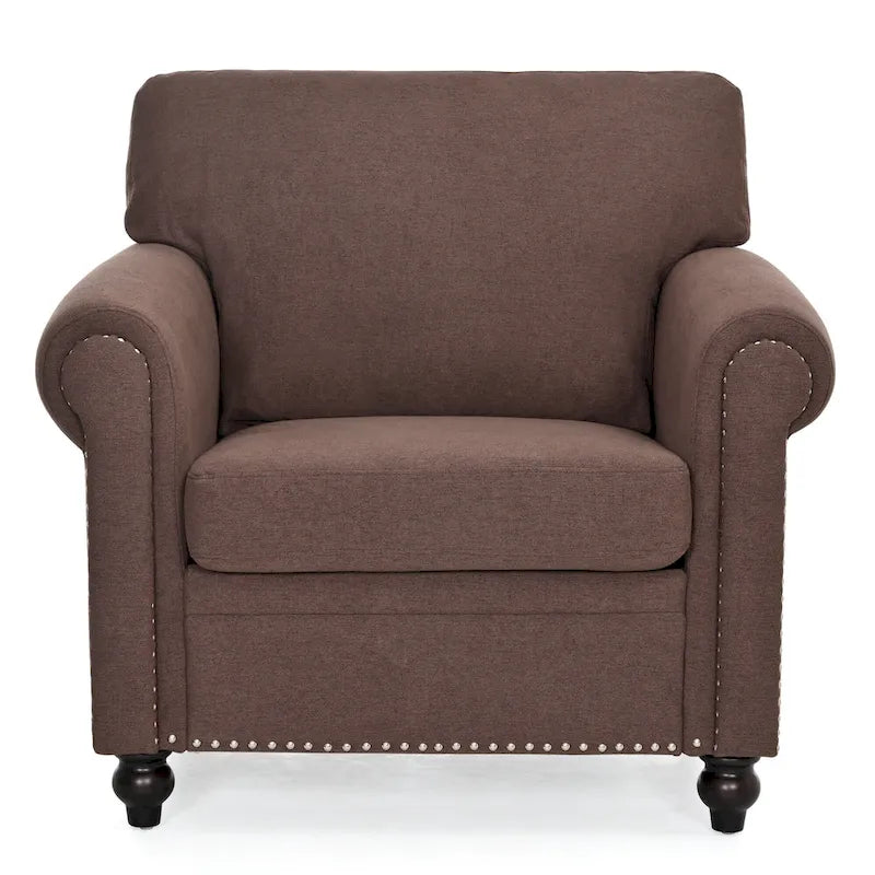 Sillón decorativo marrón con adornos de tachuelas, 37.4"