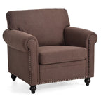 Sillón decorativo marrón con adornos de tachuelas, 37.4"