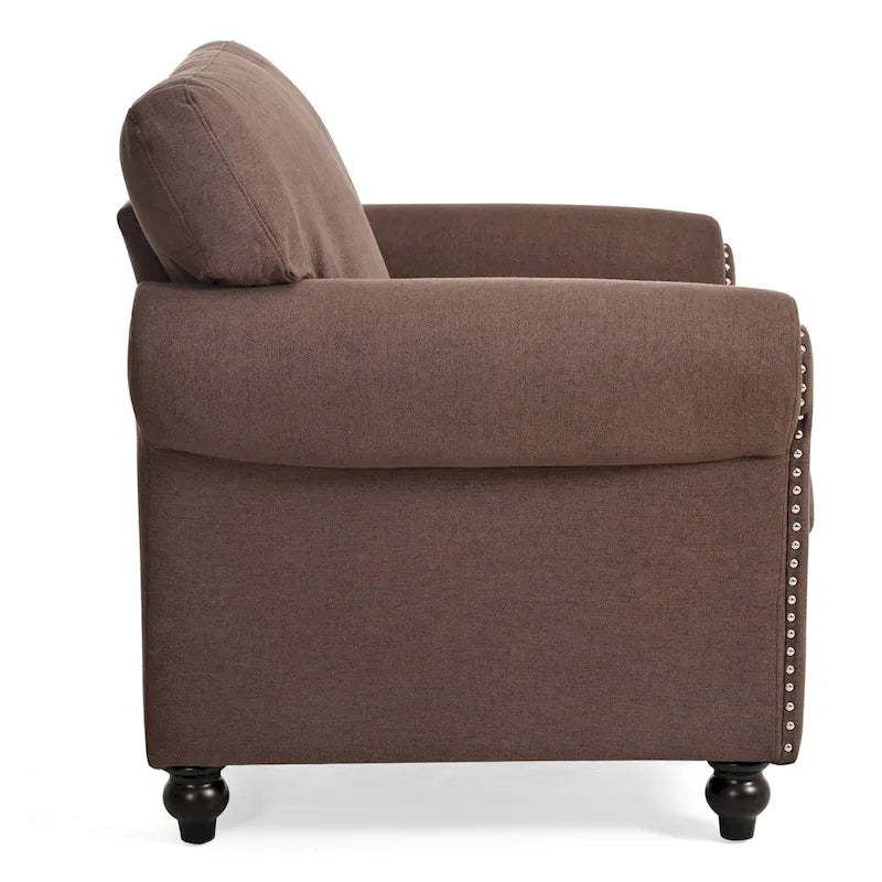 Sillón decorativo marrón con adornos de tachuelas, 37.4"