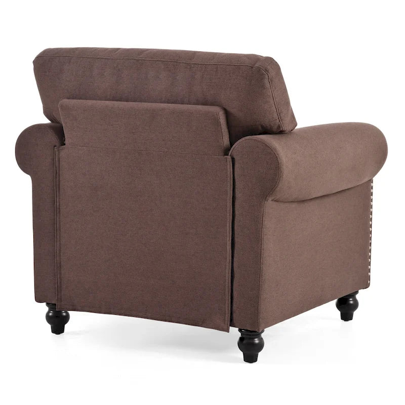 Sillón decorativo marrón con adornos de tachuelas, 37.4"