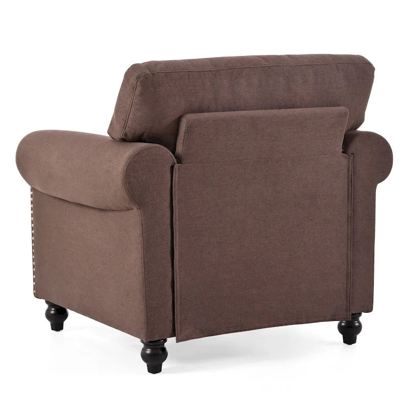 Sillón decorativo marrón con adornos de tachuelas, 37.4"
