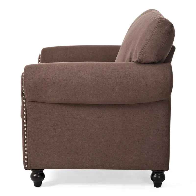Sillón decorativo marrón con adornos de tachuelas, 37.4"