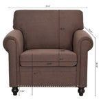 Sillón decorativo marrón con adornos de tachuelas, 37.4"