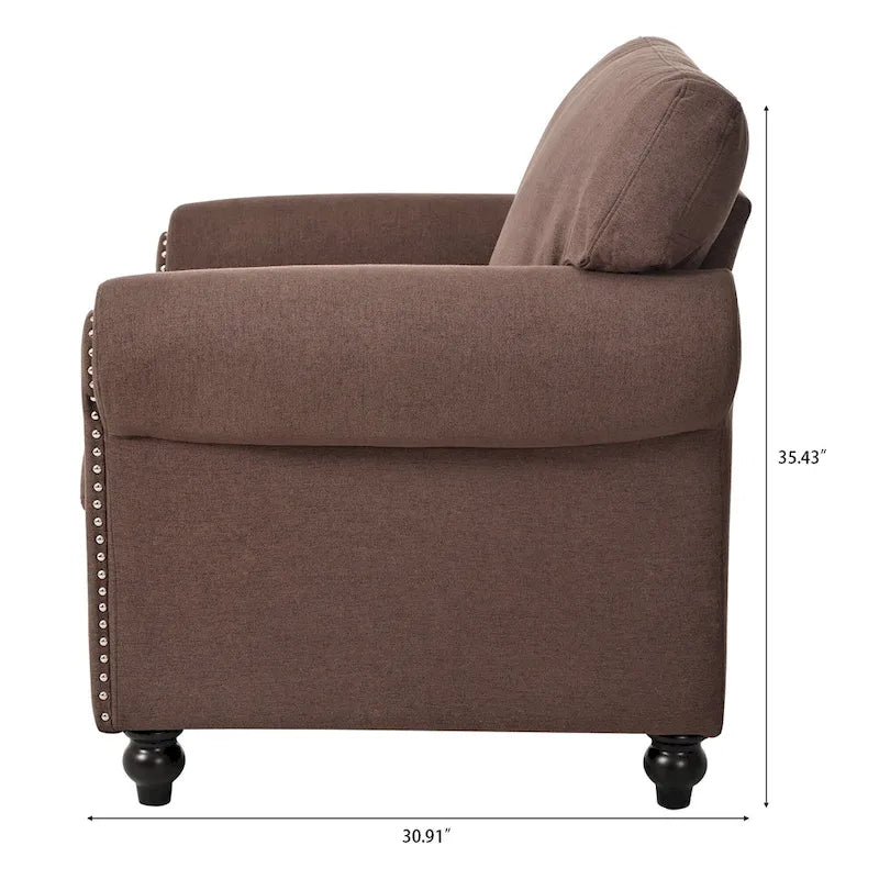 Sillón decorativo marrón con adornos de tachuelas, 37.4"