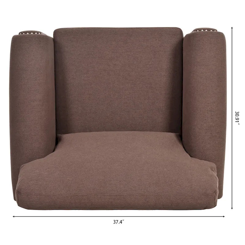 Sillón decorativo marrón con adornos de tachuelas, 37.4"