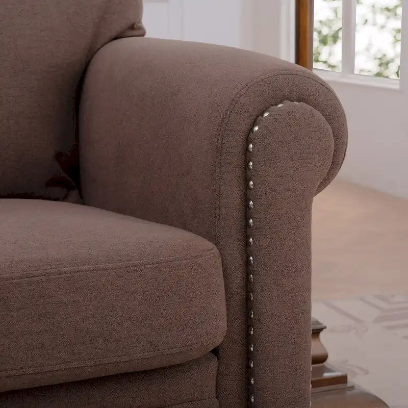 Sillón decorativo marrón con adornos de tachuelas, 37.4"