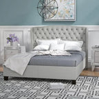 Cama de plataforma tapizada King Size con cabecero Wingback con botones