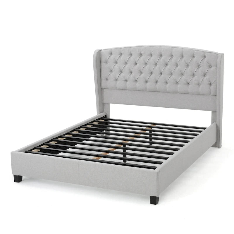 Cama de plataforma tapizada King Size con cabecero Wingback con botones