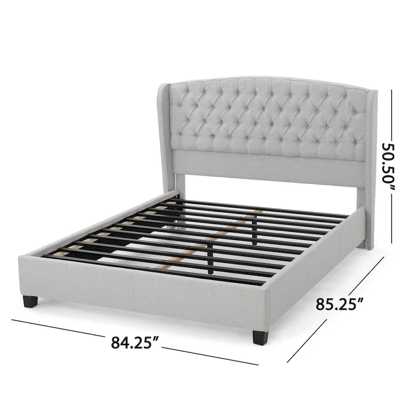 Cama de plataforma tapizada King Size con cabecero Wingback con botones