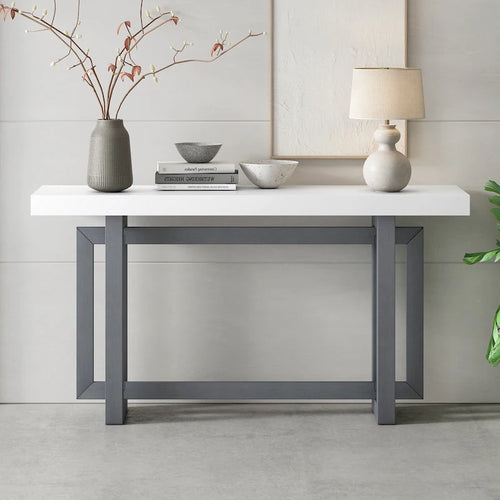 Mesa consola de 59 pulgadas con patas de madera maciza y estante inferior