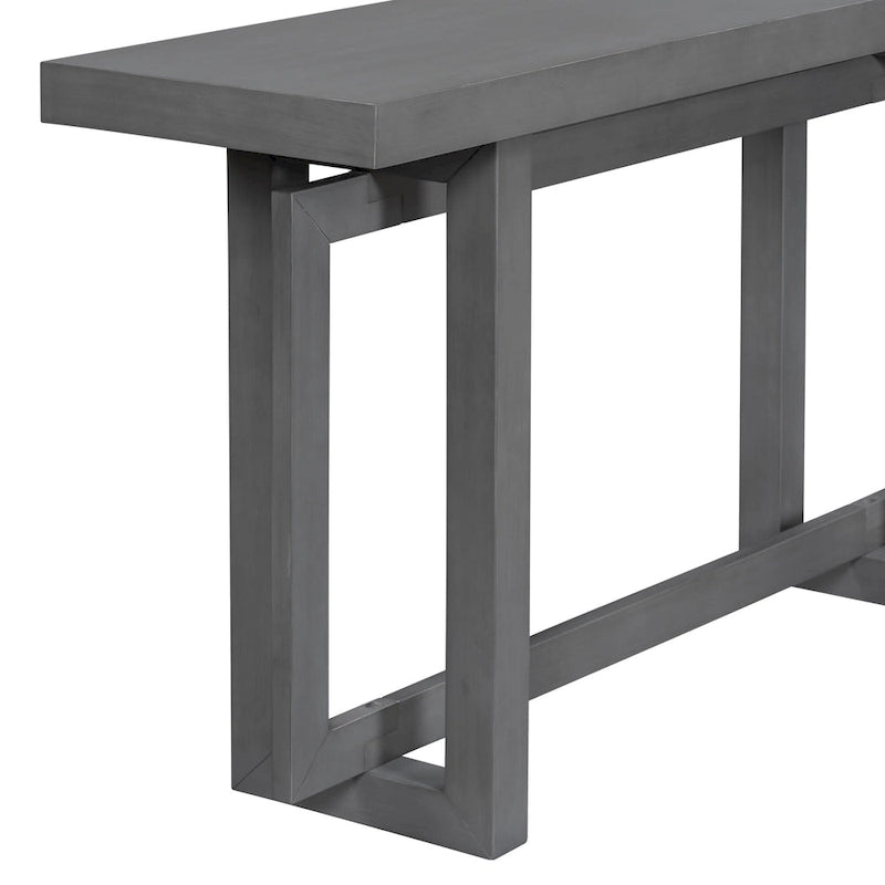 Mesa consola de 59 pulgadas con patas de madera maciza y estante inferior