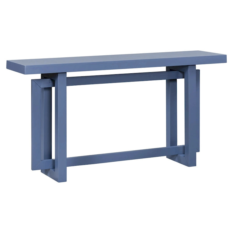 Mesa consola de 59 pulgadas con patas de madera maciza y estante inferior