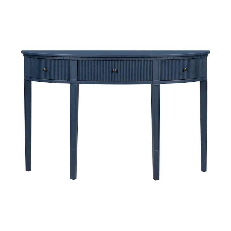 Moderne gebogen consoletafel met ladefronten met verticale strepen voor hal, gang of woonkamer